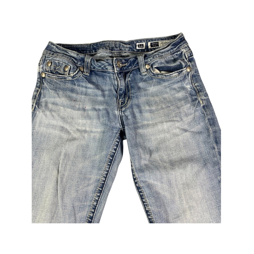 Miss Me Irene Boot Cut Jeans Size 31 Light Wash Distressed Mid Rise Denim - Picture 2 of 11